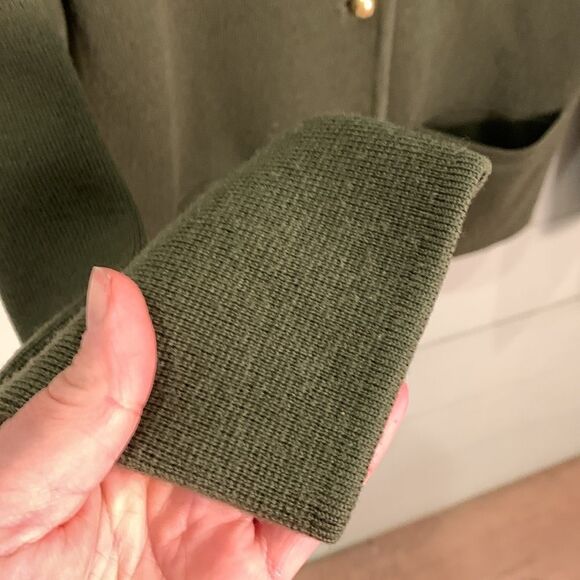 Talbots petite 100% merino wool army green military style button down cardigan - Picture 7 of 8